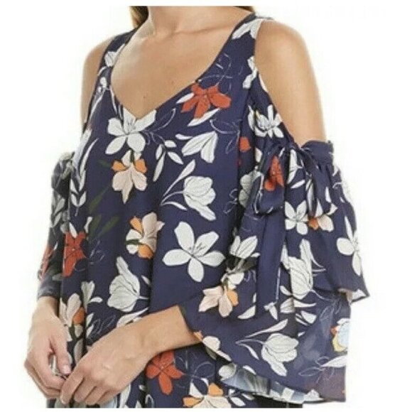 PARKER  Woman Moondance Floral V-Neck Cold‎ Shoulder Ruffle Bell Sleeve Dress S - Picture 5 of 11